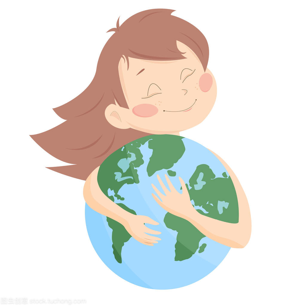 Girl hugs planet. Love planet. Ecology. Vector i Girl hugs planet. Love planet. Ecology. Vector i