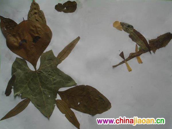 简单的狐狸和葡萄树叶粘贴画,动物.图片