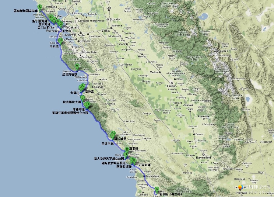 美国加州一号公路十日自驾游之地图篇-世界邦图片